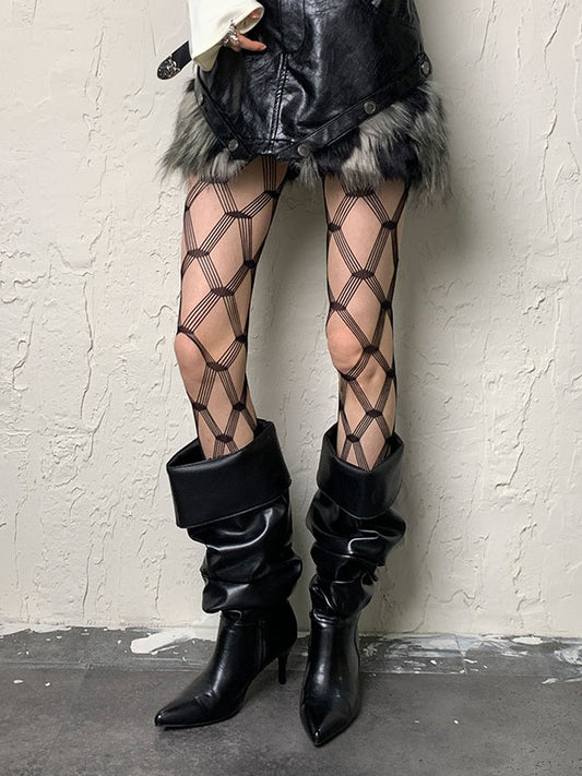 Black Diamond Pattern Hollow-out Tights