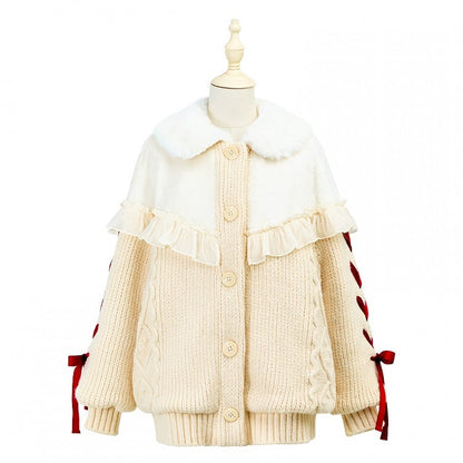 White Cozy Plush Collar Creamy Sweater Winter Cardigan