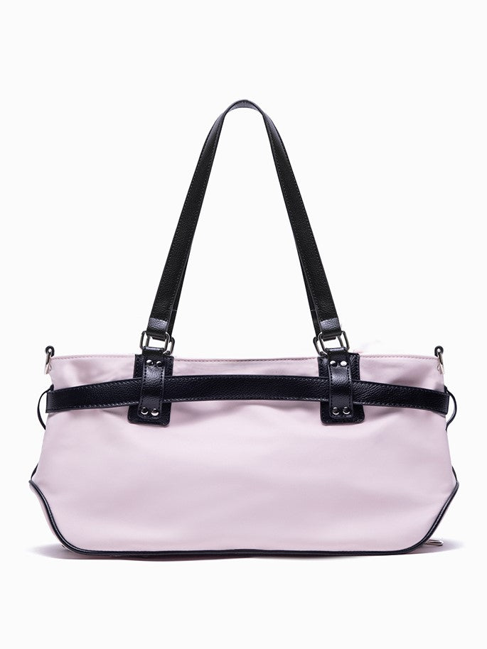 Pink Medium-Sized Nylon Tote Bag With Sweet And Edgy Belt Accents