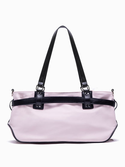 Pink Medium-Sized Nylon Tote Bag With Sweet And Edgy Belt Accents