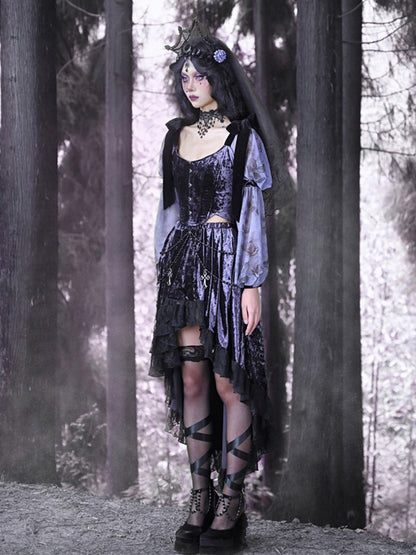 Gothic Purple Velvet Lace-up Corset Top