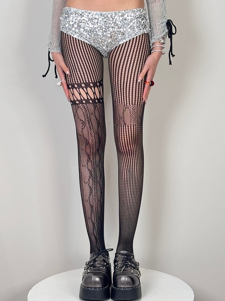6 Color Options Y2K Asymmetrical Design Cut-out Details Tights