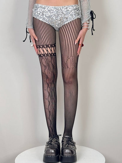 6 Color Options Y2K Asymmetrical Design Cut-out Details Tights