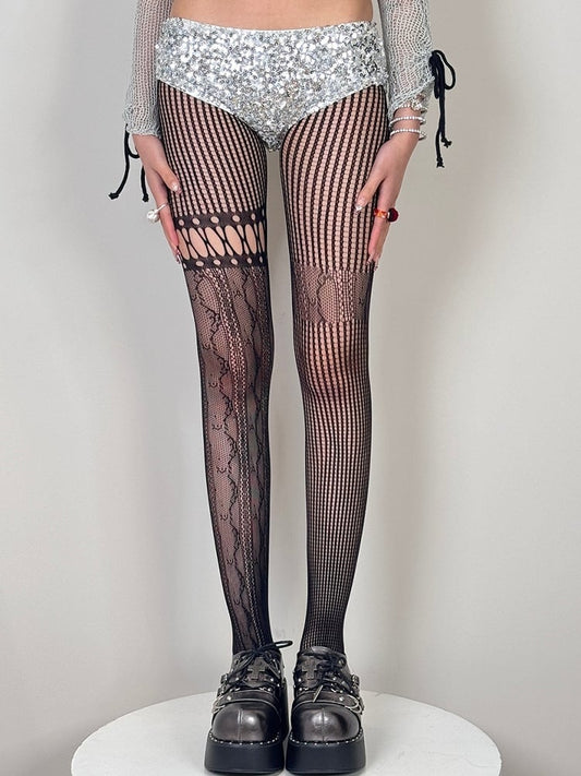 6 Color Options Y2K Asymmetrical Design Cut-out Details Tights