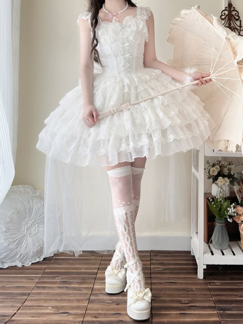 White Hanayome Butterfly Fabric Shiro Dress Princess Lolita Jumper Skirt