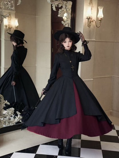 Black and Red Nun Lolita Long Sleeves Dress