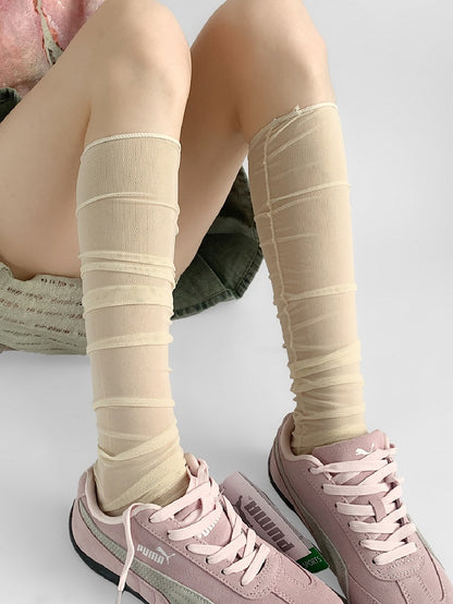 Beige/Pink/White/Nude Loose Under-Knee Stockings