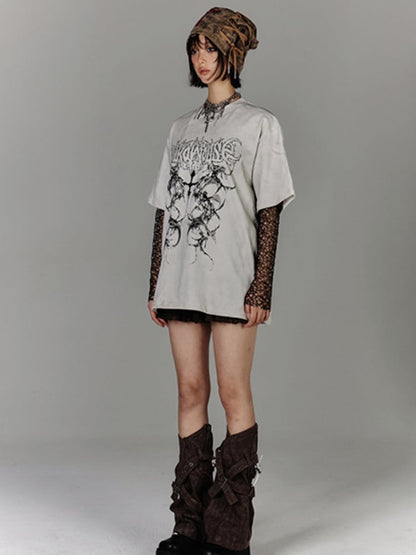 Punk Black Hollow-out Fishnet Long Sleeves Top