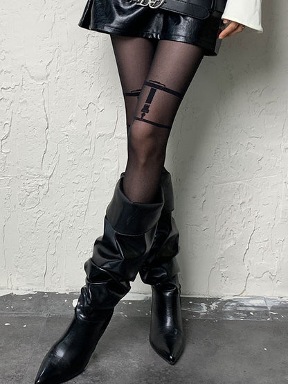 Black Y2K Punk Buckle Print Design Tights