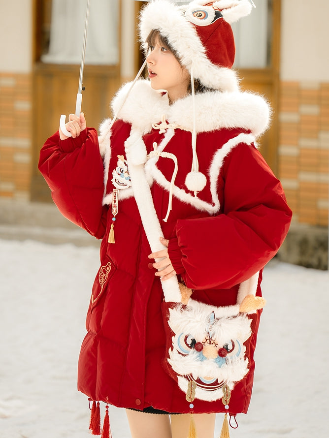 White and Red Dragon Crossbody Tassels Decorated