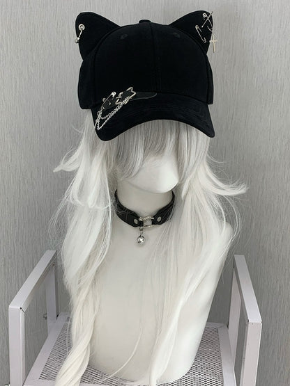 Blue/Black/Yellow Cross Charm Pin Decorated Star Buckle Kitty Ear Cap