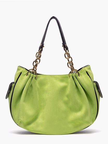 Vintage Green Gothic Lettering Embroidered Tote Bag with Chain Strap