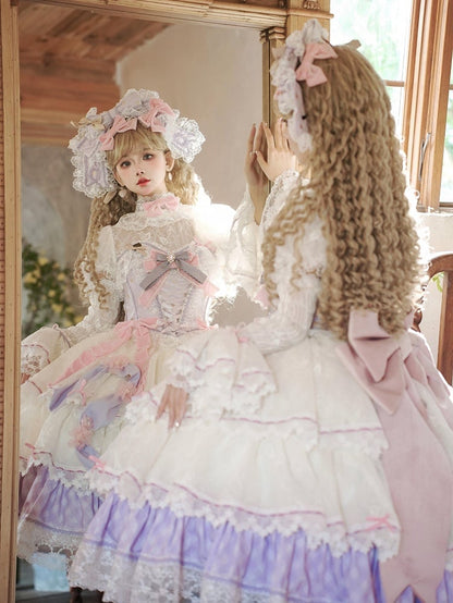 Purple and Pink Princess Hime Lolita Boned Corset Top + Tiered Skirt