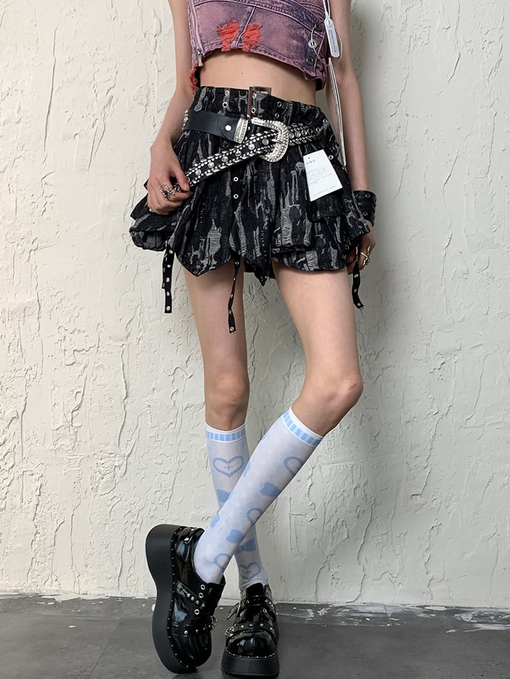 Blue Y2K Heart And Bowknot Print Underknee Stockings