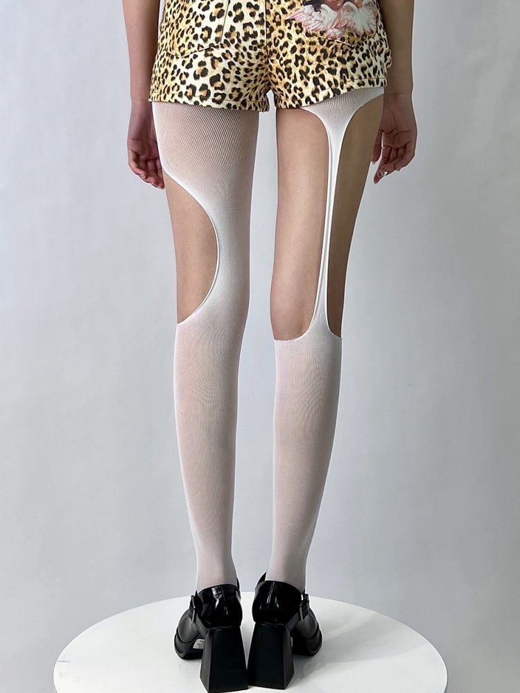 Black/White Asymmetrical Design Cut-out Details Tights