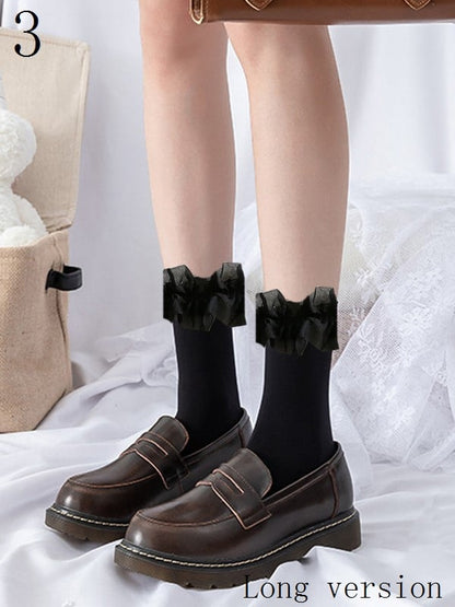 9 Options Black/White Lace Ruffled Cuffs Calf Socks With Pearls