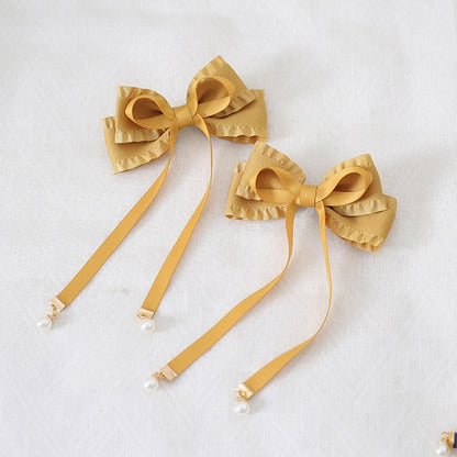 8 Colors A Pair of Sweet Bowknot Ribbon Hairclips with Bead Decorations