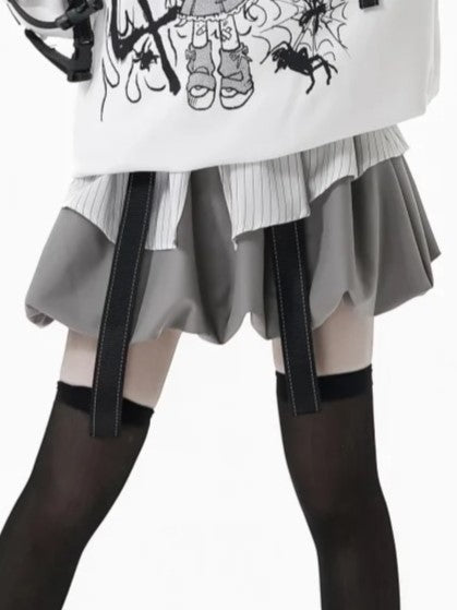 Gray/Black & Red Playful Bubble Mini Skirt with Dynamic Strap Accents