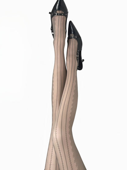 White/Black/Brown/Gray Striped Pattern Tights