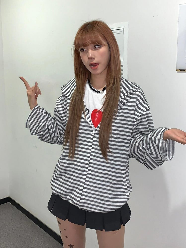 Black & White Striped Bunny Ear Hoodie with Detachable Sleeves