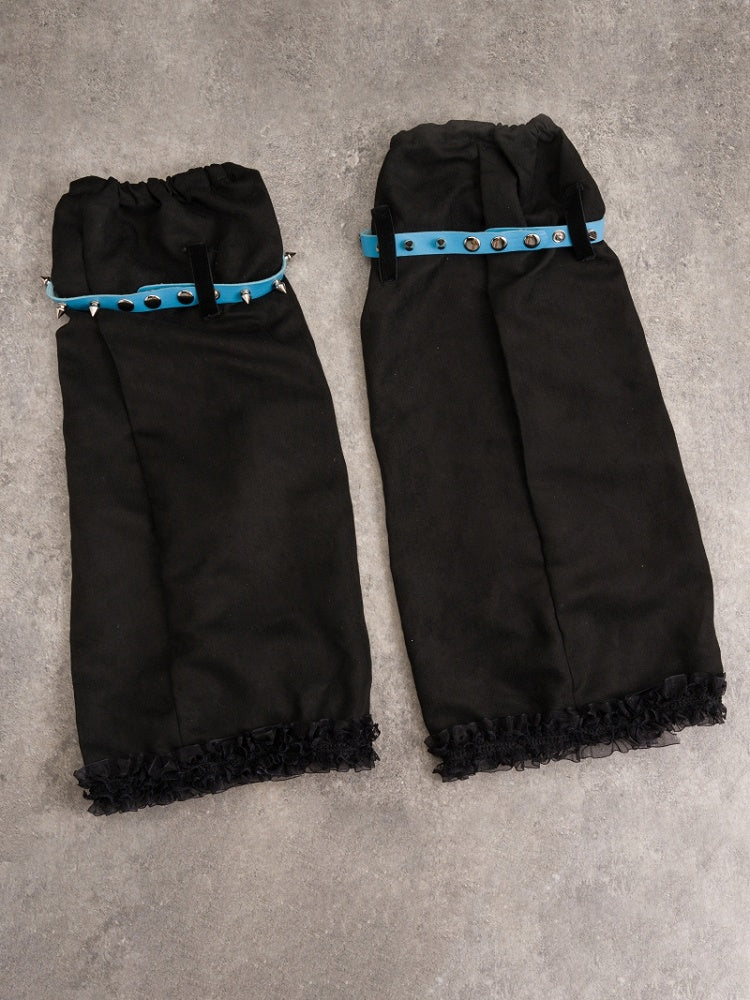 Pins and Studs Decorated Black and Blue Bowknots Gothic Leg Warmers