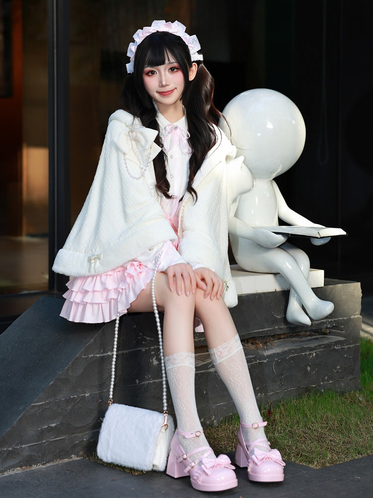 Sweet Ruffle White Shirt with Lace Placket and Flounce Sleeves