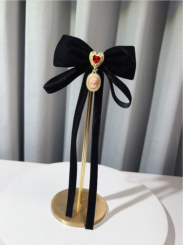 Red/Black/Green Preppy Style Accessory Charm Heart Decorated Bow Tie