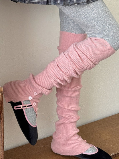White/Camel/Pink/Yellow/Coffee/Black/Grey Y2K Button Split Leg Warmers