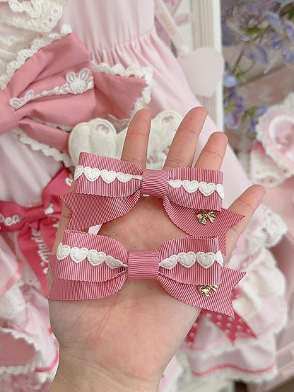 Pink Heart Details Bowknot Hairclip
