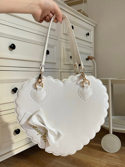 Sweet Style White Heart Bag with Bow Decor for Lolita Fashion - S/L Size