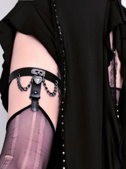 Black Gothic Punk PU Garter with Chains