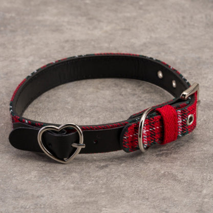 Heart PU Buckle Gothic Red Plaid Choker