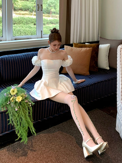 Pink/White Rhinestone Floral Decorated Over-knee Stockings