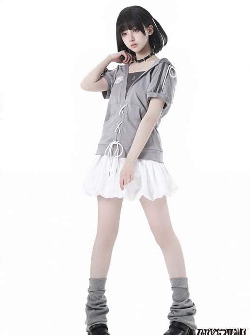 White Elastic Waist Bubble Skirt