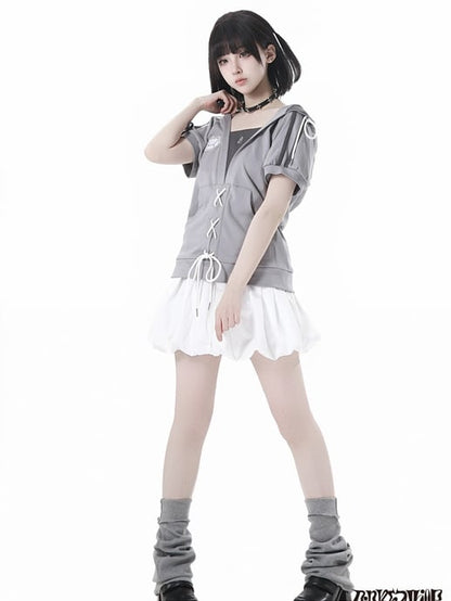 White Elastic Waist Bubble Skirt