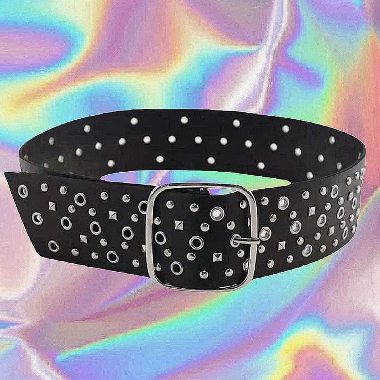 Black Punk Rock Studs Details Waist Belt