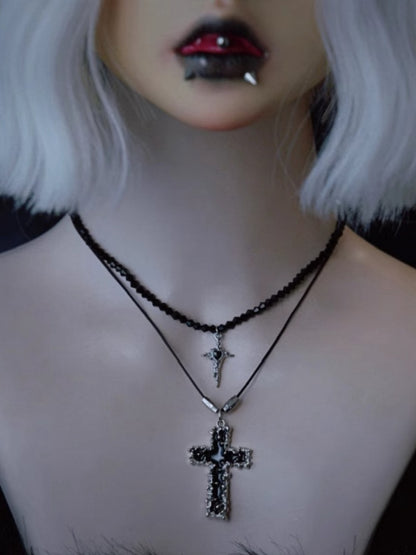 Gothic Black Cross Pendant Necklace Set