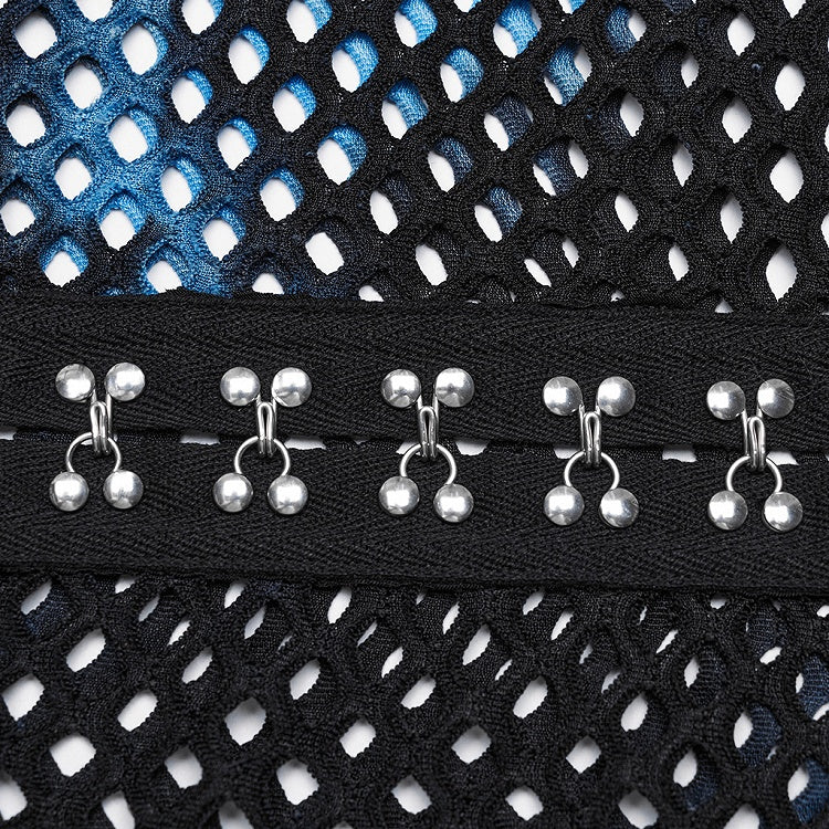 Black and Blue Punk Tie-dyed Mesh Long Sleeve T-shirt