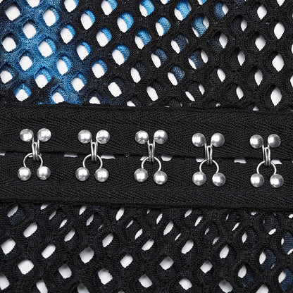 Black and Blue Punk Tie-dyed Mesh Long Sleeve T-shirt