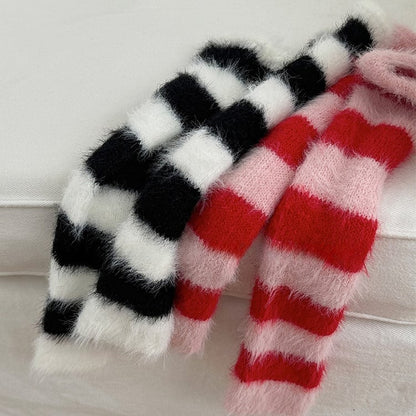 5 Options Y2K Striped Pattern Knitted Plush Leg Warmers