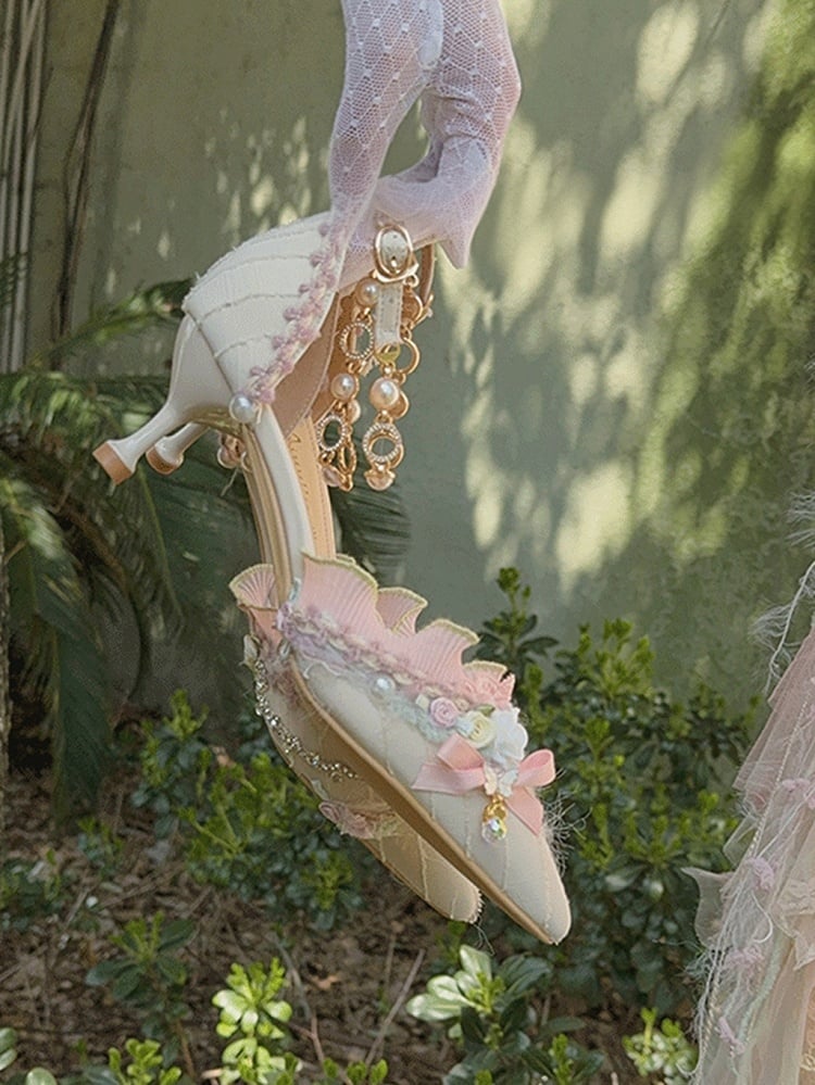 Light Pink Floral Design Pointed Toe Hime Lolita 5CM/7CM Heels