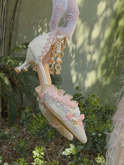 Light Pink Floral Design Pointed Toe Hime Lolita 5CM/7CM Heels