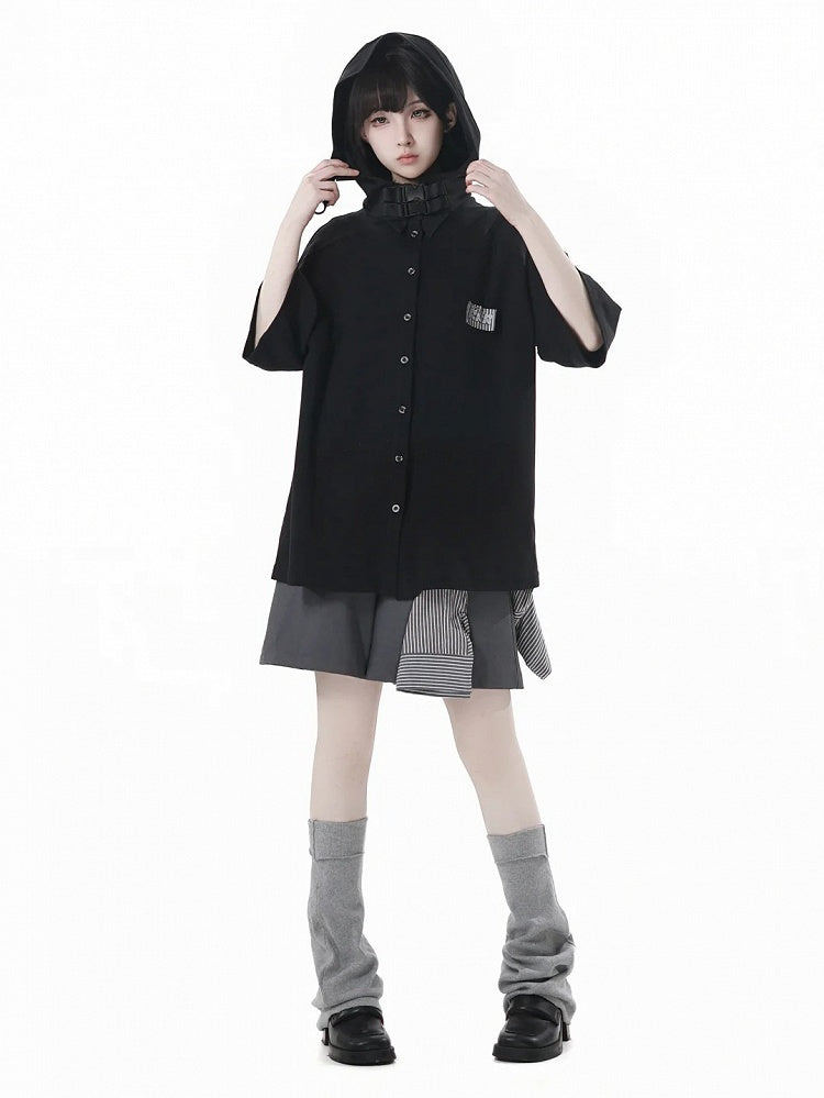 Black/Apricot Techwear Hooded T-Shirt