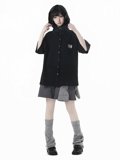 Black/Apricot Techwear Hooded T-Shirt