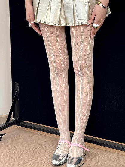 6 Color Options Y2K Striped Pattern Floral Details Tights