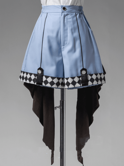 Prince Style Ouji Lolita Handkerchief Hem Light Blue Checked Pattern Shorts