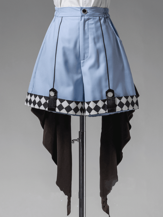 Prince Style Ouji Lolita Handkerchief Hem Light Blue Checked Pattern Shorts