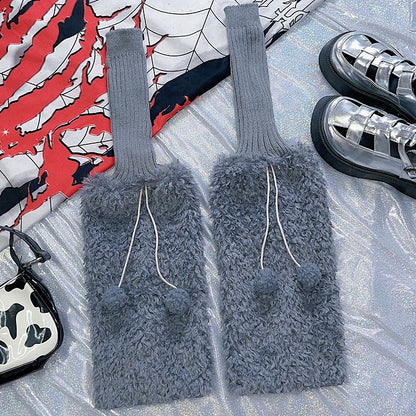 4 Color Options Y2K Pompons Knitted Plush Leg Warmers