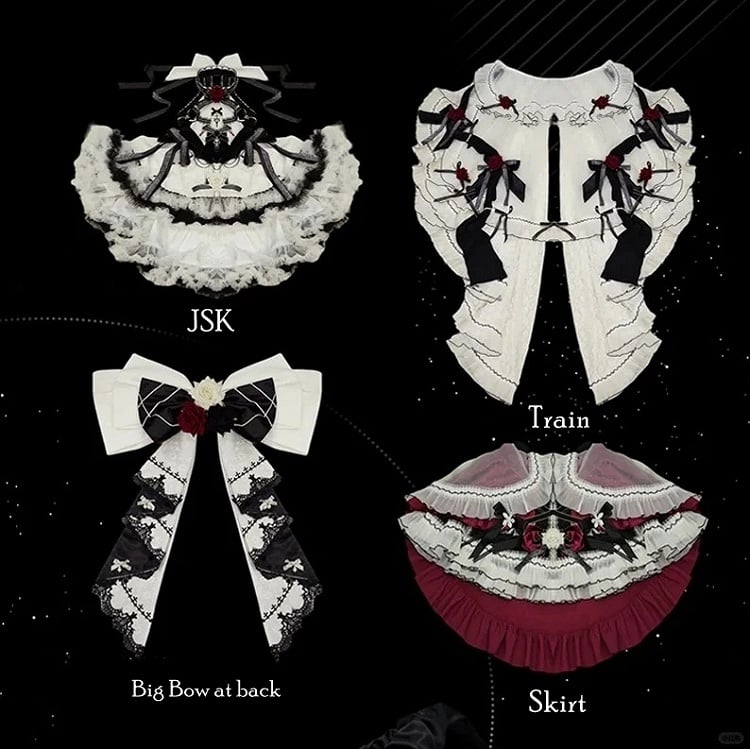 Black and Red Halter Neck Little Witch Lolita Backless Dress + High-low Skirt Full Set