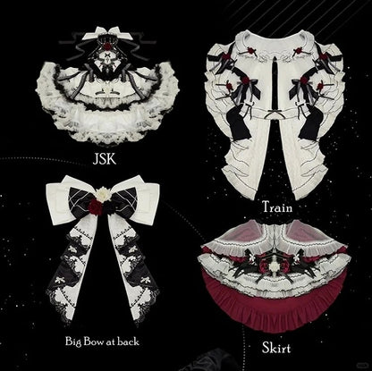 Black and Red Halter Neck Little Witch Lolita Backless Dress + High-low Skirt Full Set